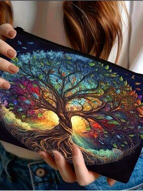 Colorful Tree of Life Makeup Bag Travel Cosmetic Pouch Zipper Organizer 8.3in